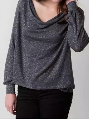 Free People Charcoal Metallic Cowl Neck Sweater